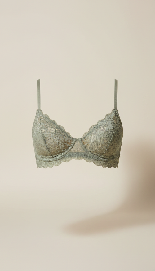Lace bralette in 'Salvia Fresca', Default angle is 3/4 product view on a flat surface or gently draped over a curved form...