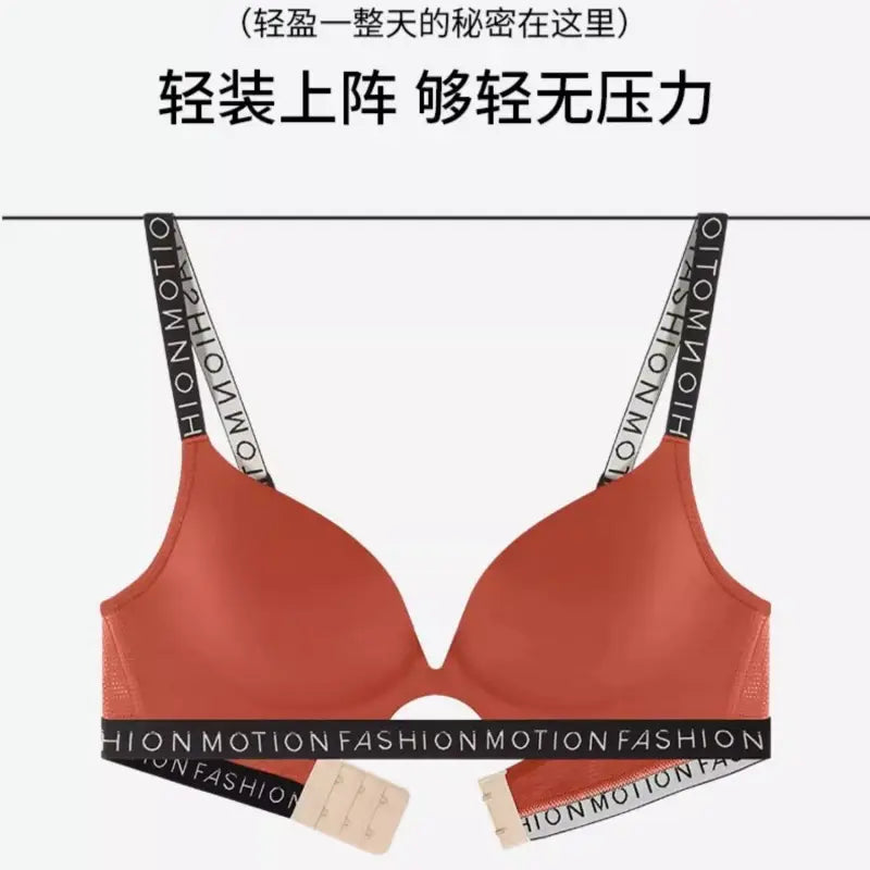 Red Letter Shoulder Bra for Women, Anti-Sag, No Steel Rings