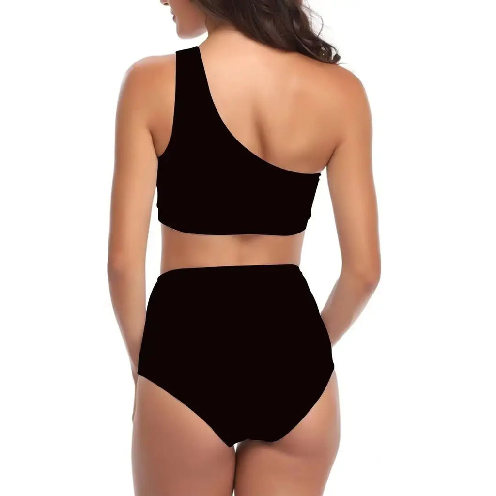 Red One Shoulder High Waist Swim Suit for Women