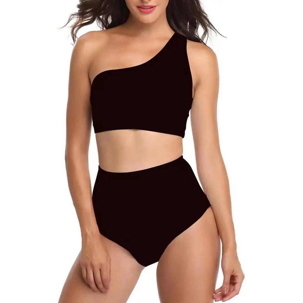 Red One Shoulder High Waist Swim Suit for Women