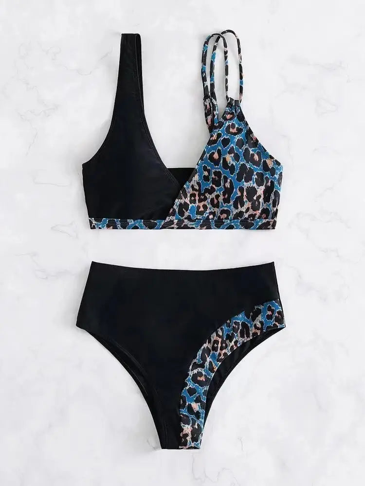 Pink Leopard Print High Waist Bikini Set for Women