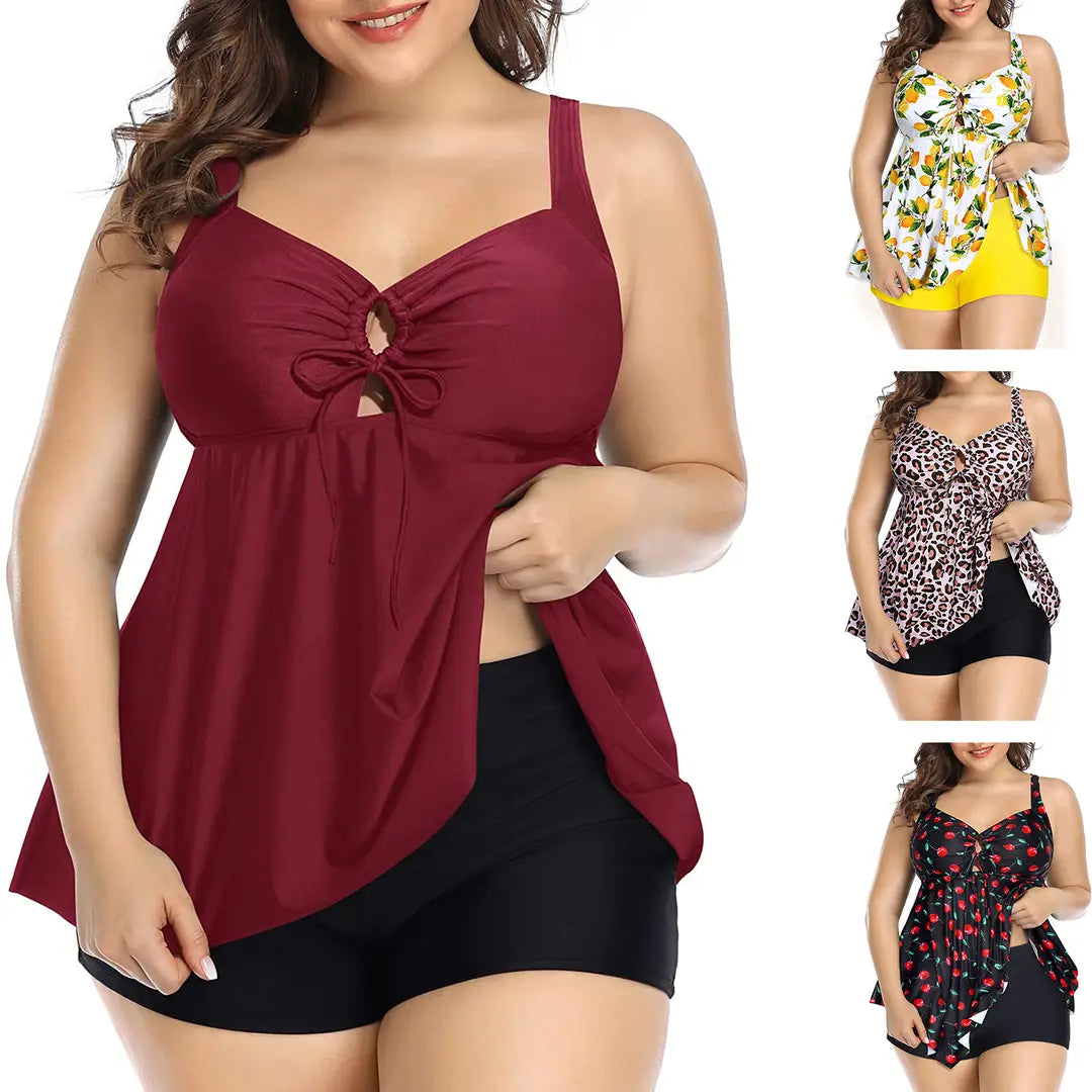Plus Size Belly Contracting Swimsuit Wine Red
