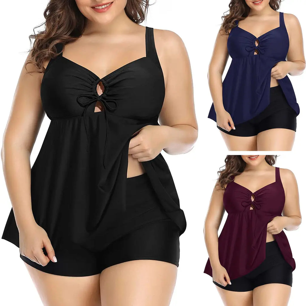 Plus Size Belly Contracting Swimsuit Wine Red