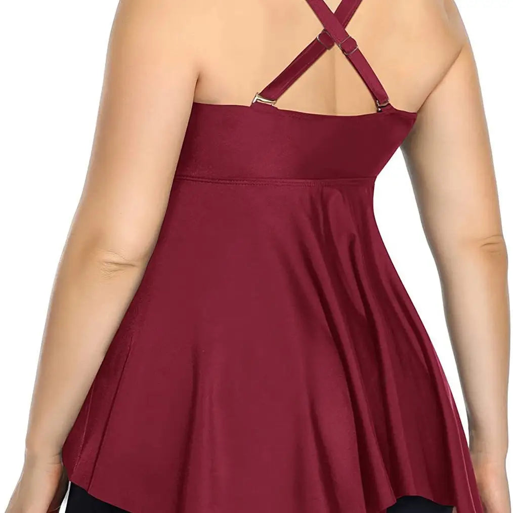 Plus Size Belly Contracting Swimsuit Wine Red