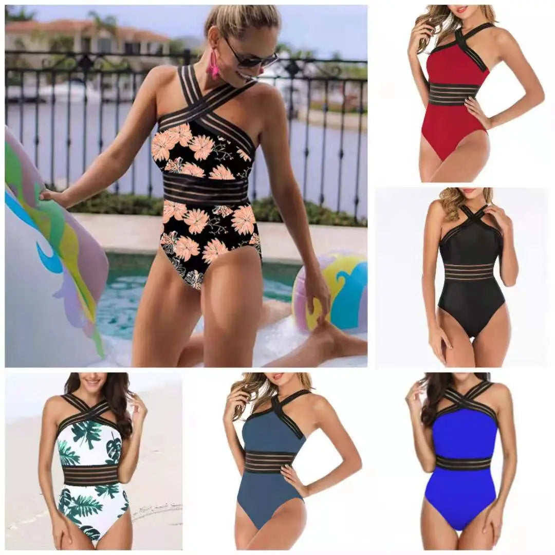 Women One-Piece Lace Mesh Swimsuit White