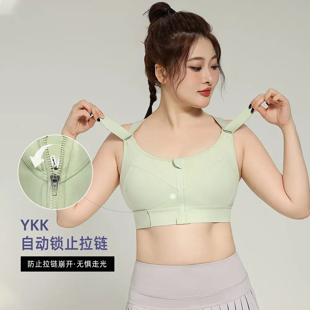 Plus Size Women Sports Bra YKK Zipper Velcro Red