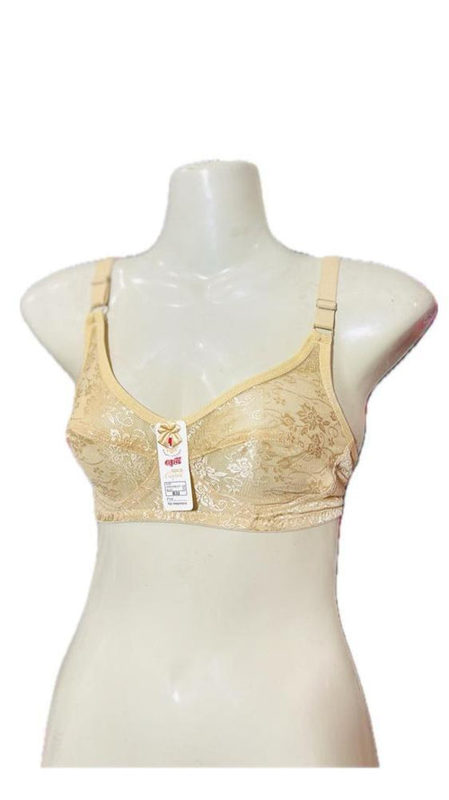 Beige Cotton Non-Padded Bra with Floral Print
