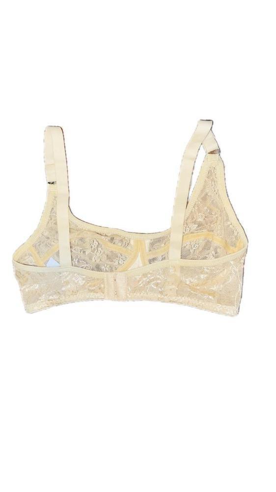 Beige Cotton Non-Padded Bra with Floral Print