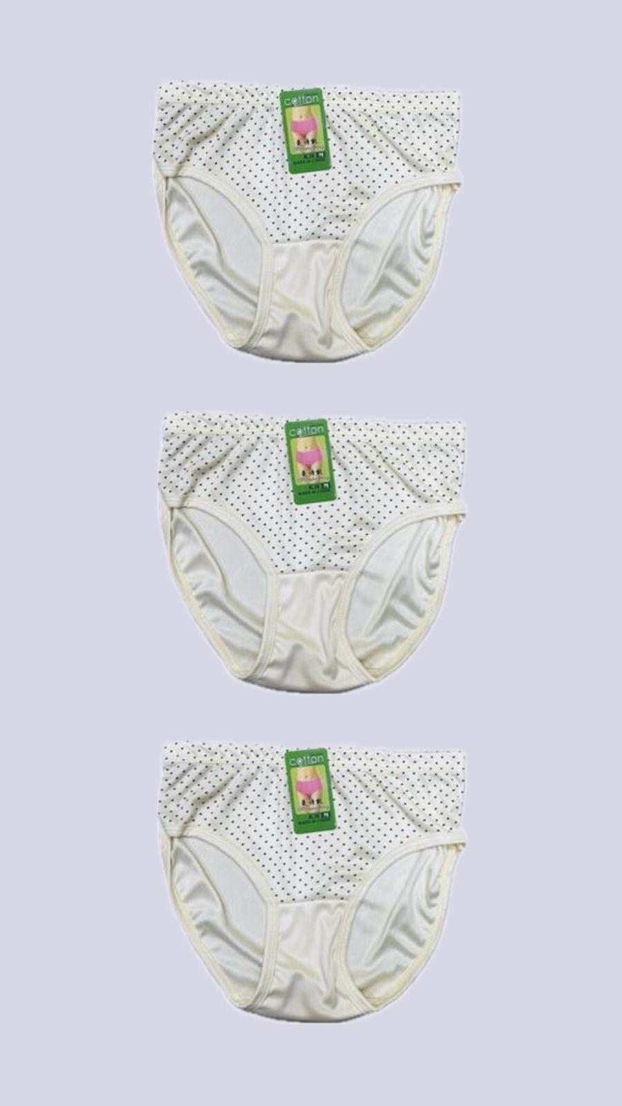 3 Pcs Cotton Printed Panties White M L XL