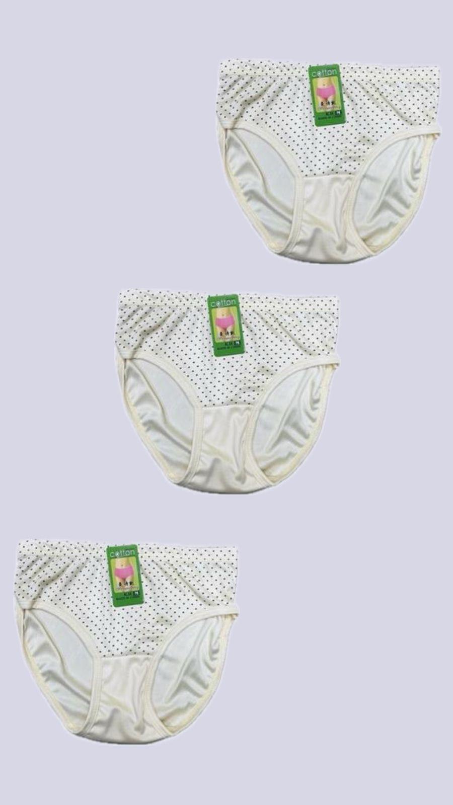 3 Pcs Cotton Printed Panties White M L XL