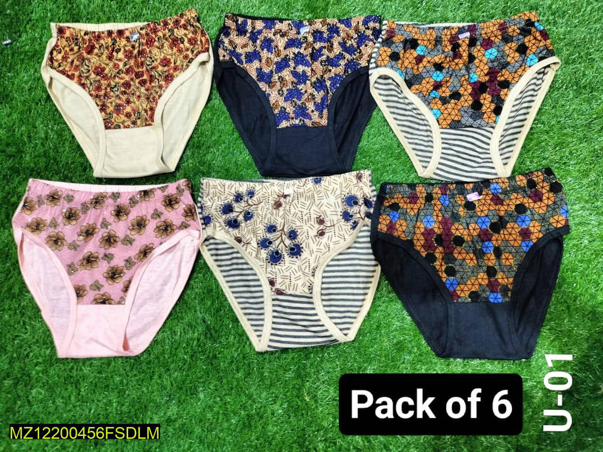 Pack of 6 Printed Cotton Underwear for Women