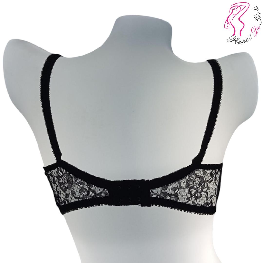 Black Lace Bra for Women, Adjustable Straps, Breathable Net Fabric, Sizes 32-42