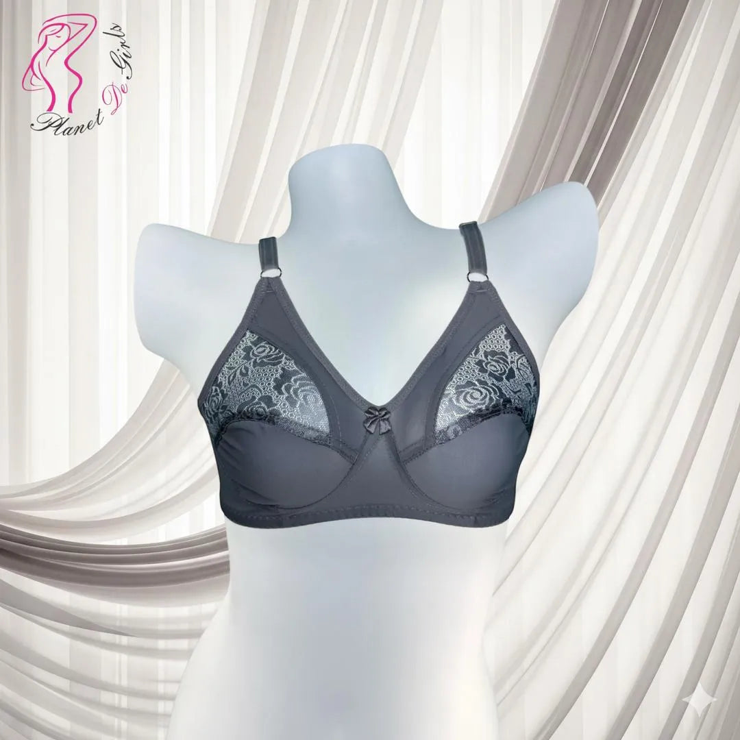 Grey Lace Bra for Daily Wear, Adjustable Straps, Breathable