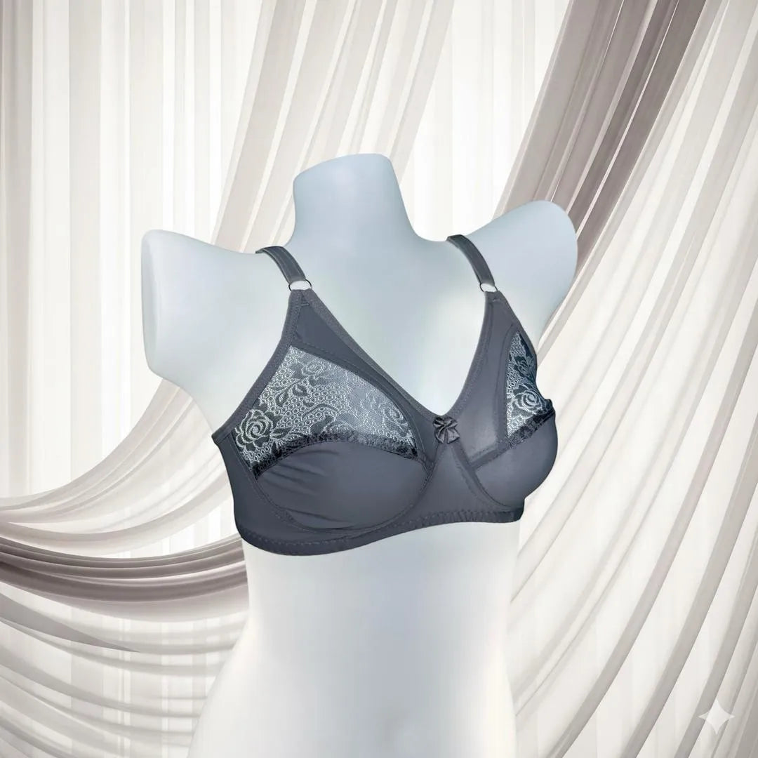 Grey Lace Bra for Daily Wear, Adjustable Straps, Breathable