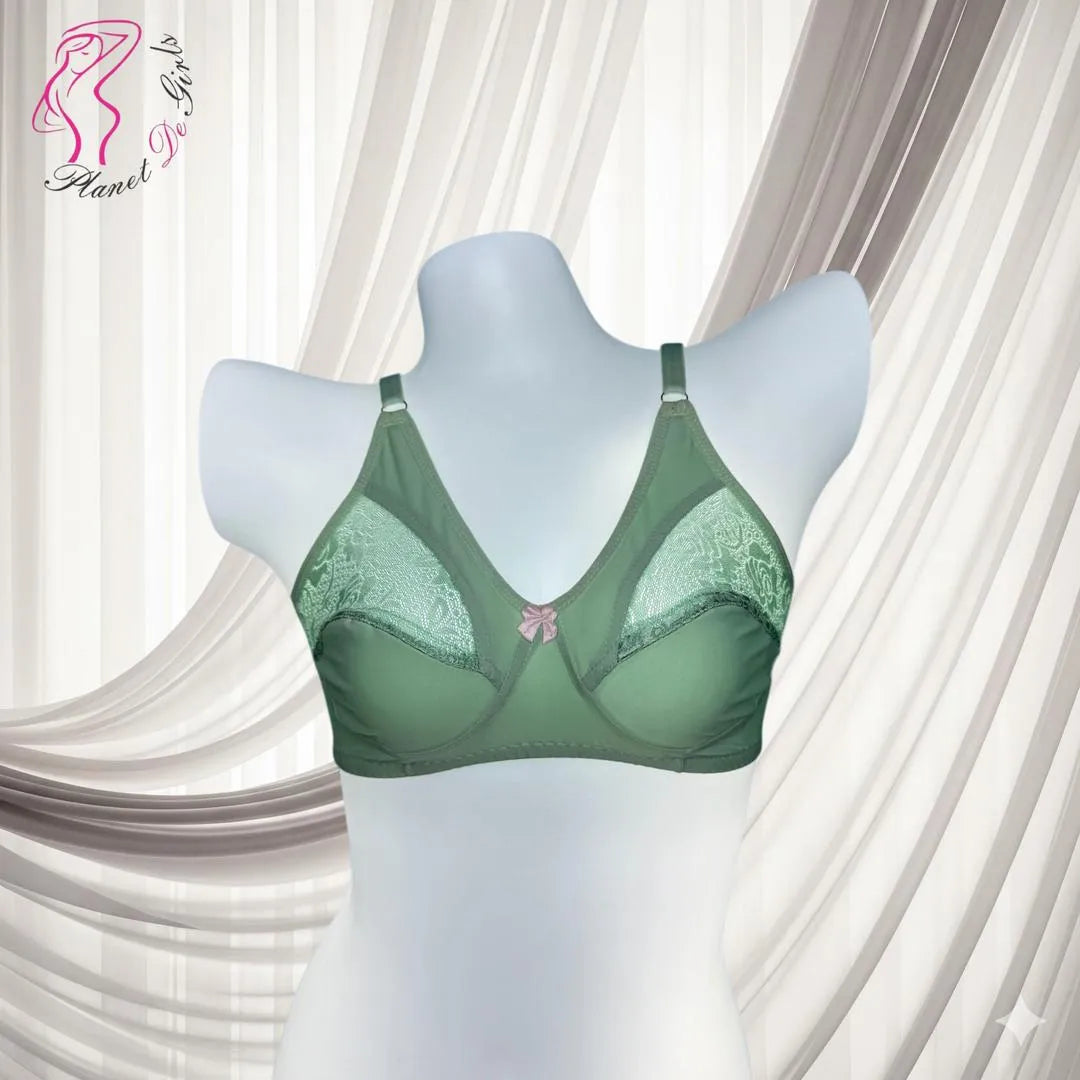 Green Half-Cup Net Bra for Women, Soft Malai Jersey, Sizes 32-42