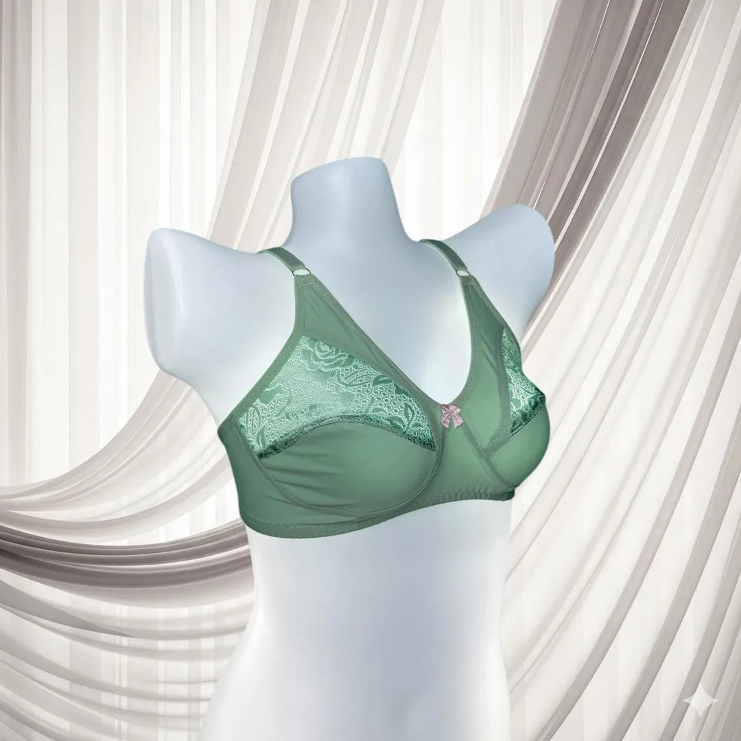 Green Half-Cup Net Bra for Women, Soft Malai Jersey, Sizes 32-42