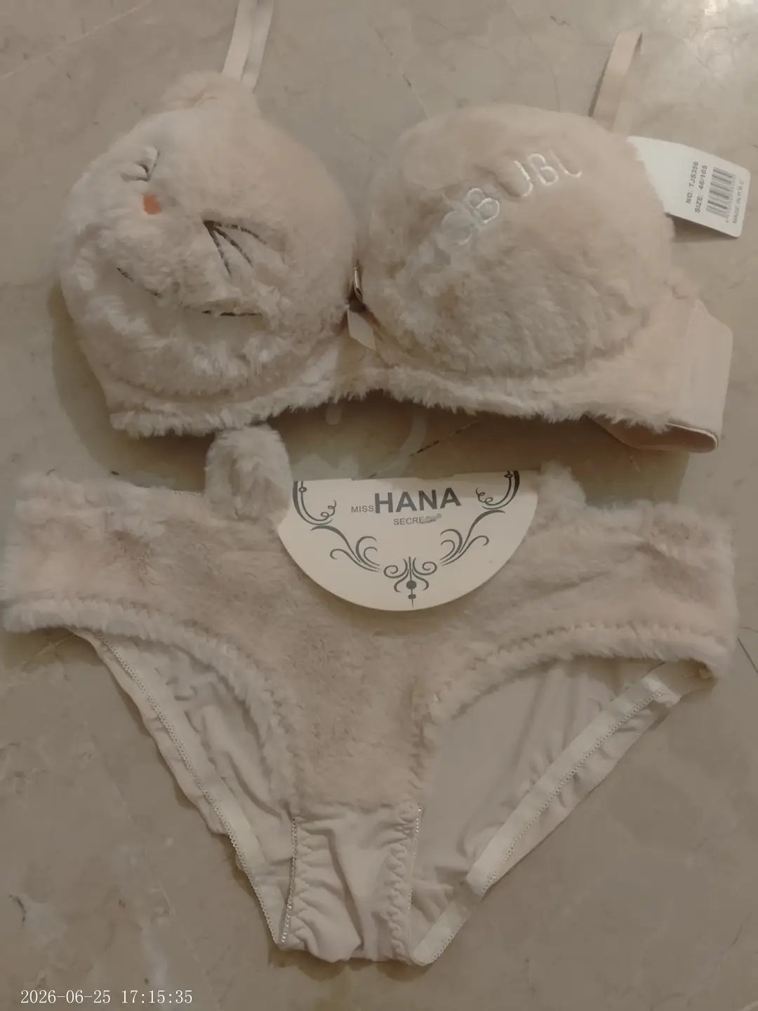 Fluffy Cute Furr Style Double Padded bra with Panty , 1 Set