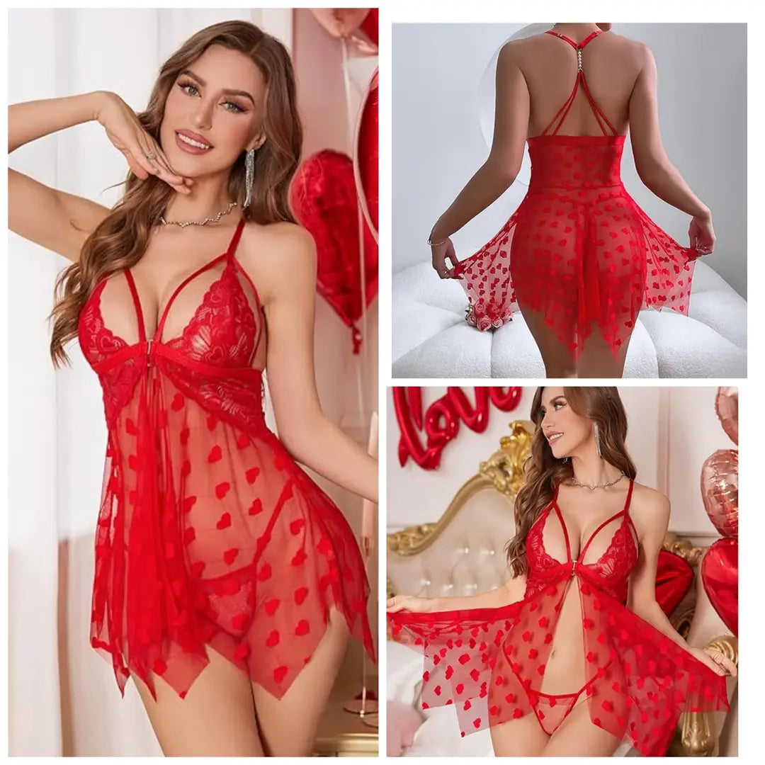 Net Lace Nightwear / Imported Short Nighty & panty