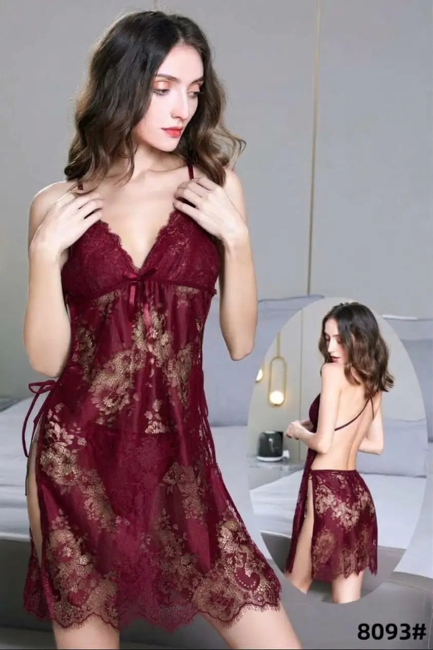 Net Lace Comfortable Lingerie Set / Short Nighty