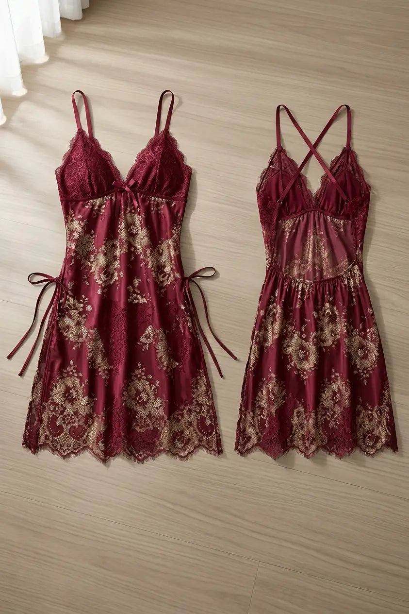 Net Lace Comfortable Lingerie Set / Short Nighty
