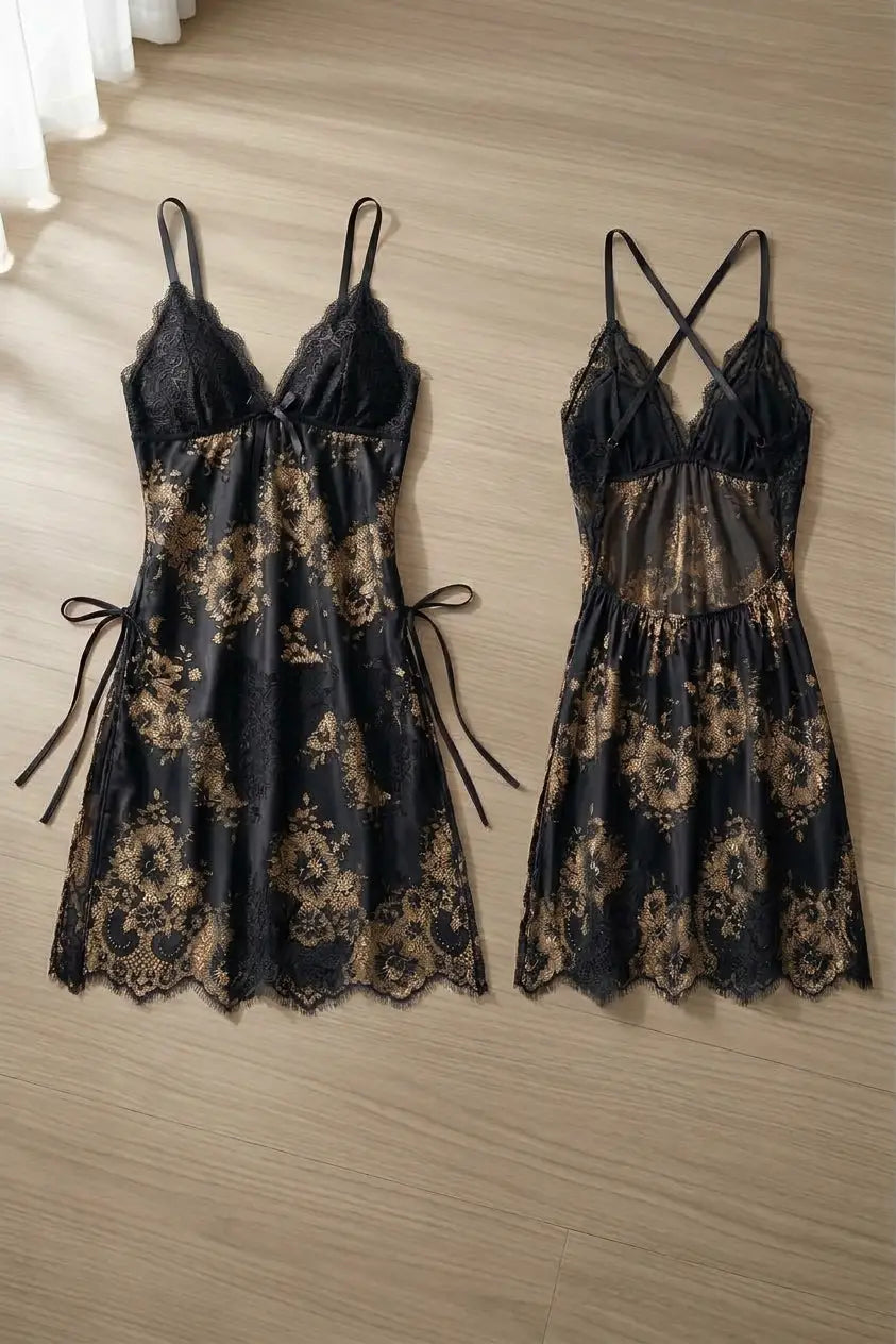 Net Lace Comfortable Lingerie Set / Short Nighty