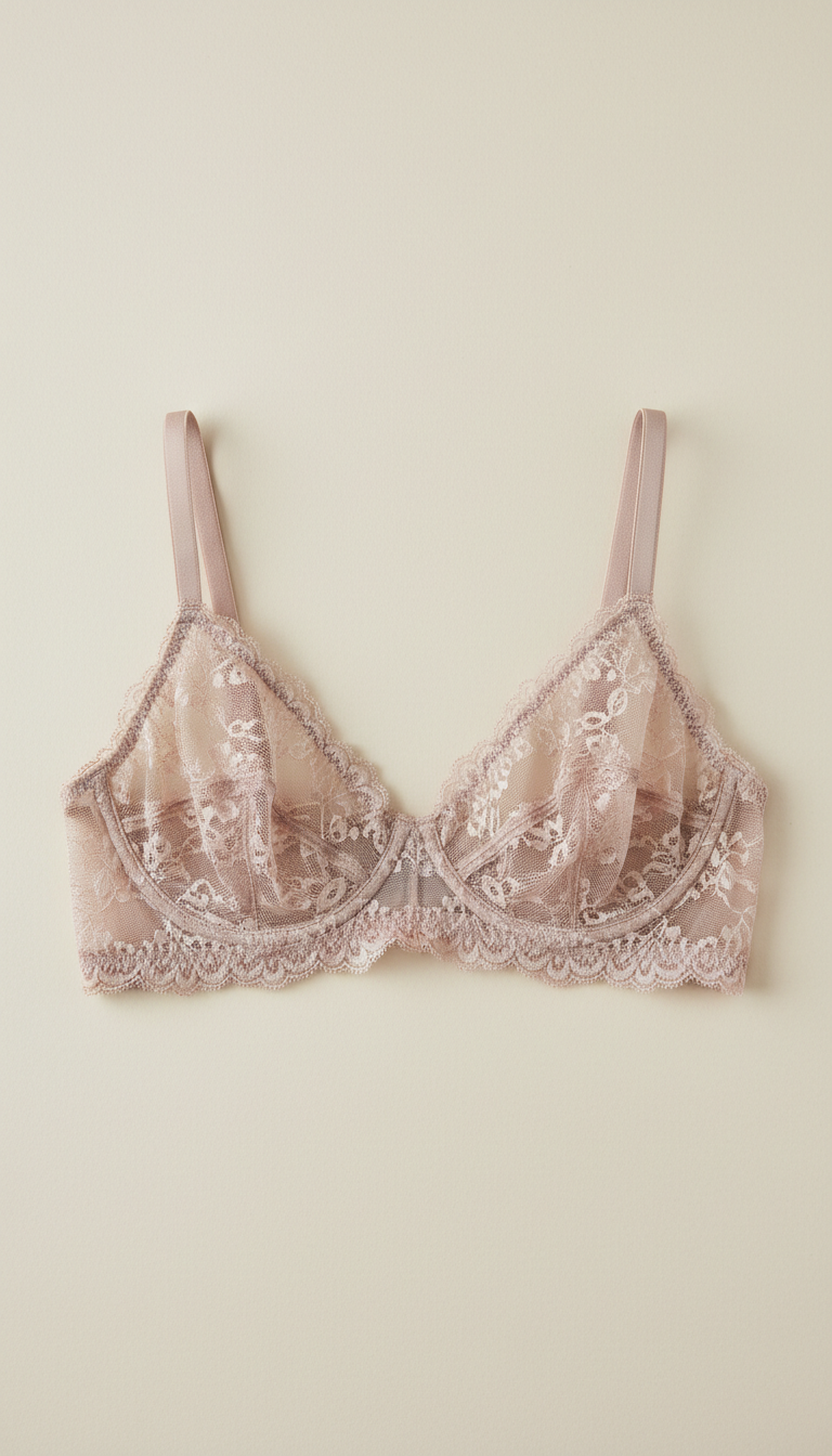 Pale mink Italian lace bralette, Default is a 3/4 product angle that reveals both front and side details—especially...