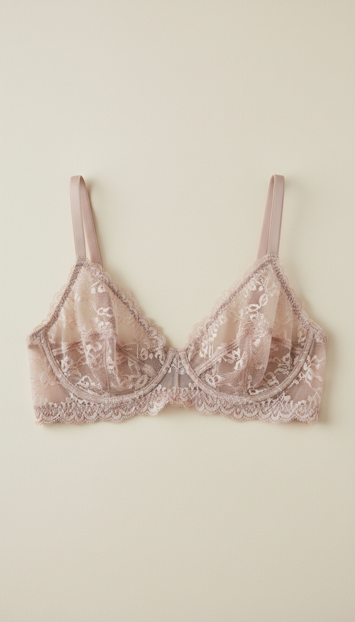 Pale mink Italian lace bralette, Default is a 3/4 product angle that reveals both front and side details—especially...