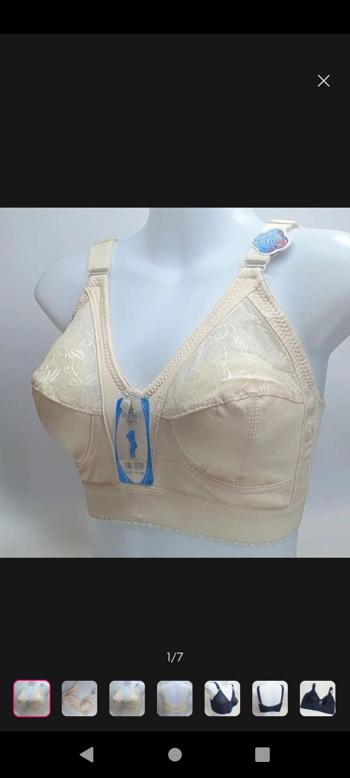 Cotton Embroidered Bra Beige Non-Padded Adjustable