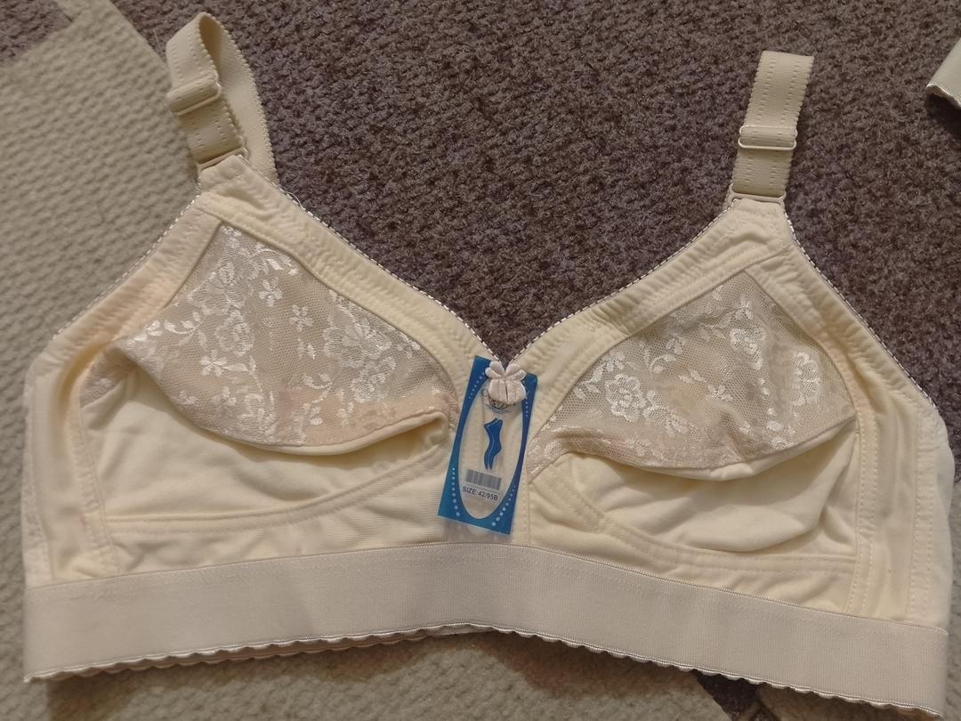 Cotton Embroidered Bra Beige Non-Padded Adjustable