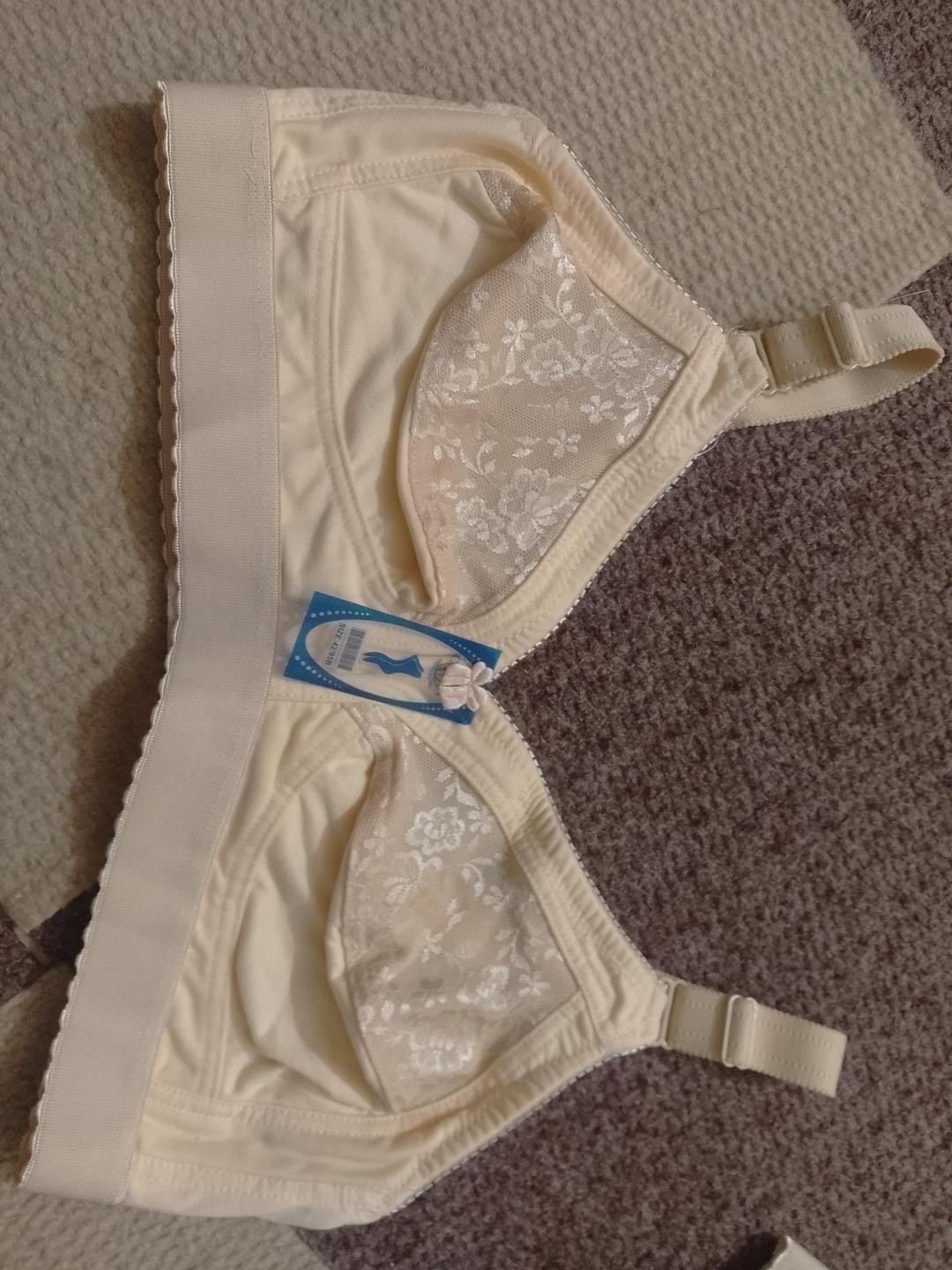 Cotton Embroidered Bra Beige Non-Padded Adjustable