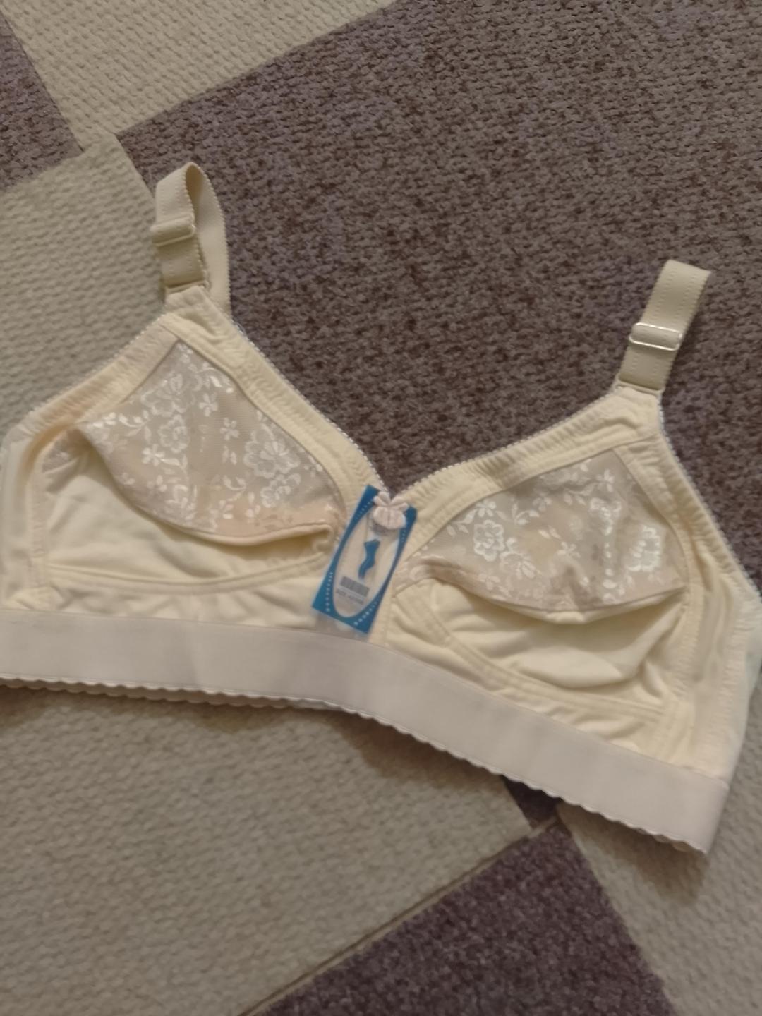 Cotton Embroidered Bra Beige Non-Padded Adjustable
